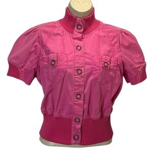 Sans Souci Women's Casual Short Puff Sleeves Cropped Blouse Jacket Pink Size M
